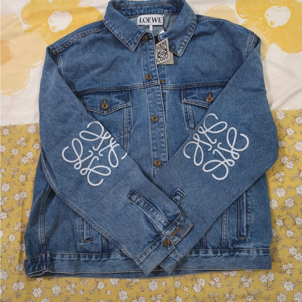 Loewe Light Blue Denim Trucker Jacket with White Logo Tag